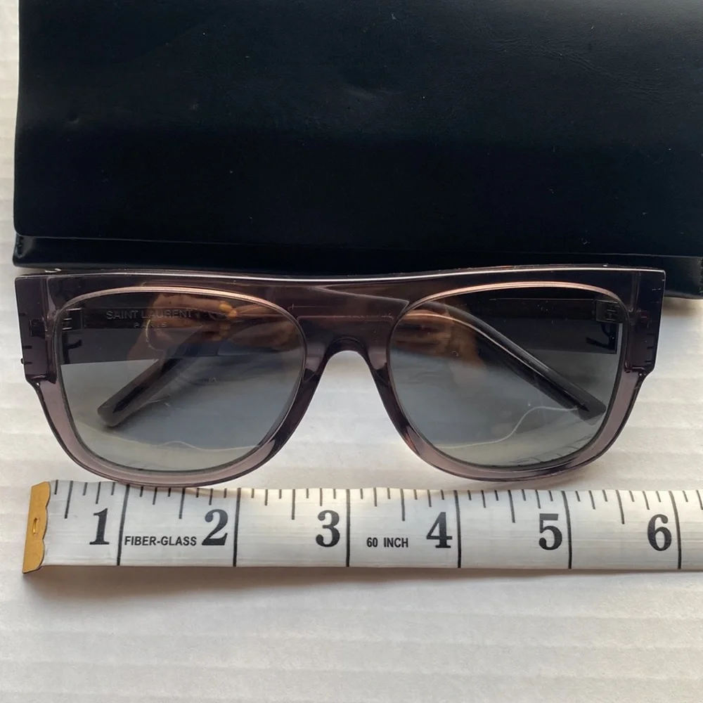 Saint Laurent Translucent Smoky Gray Rectangular Sunglasses
